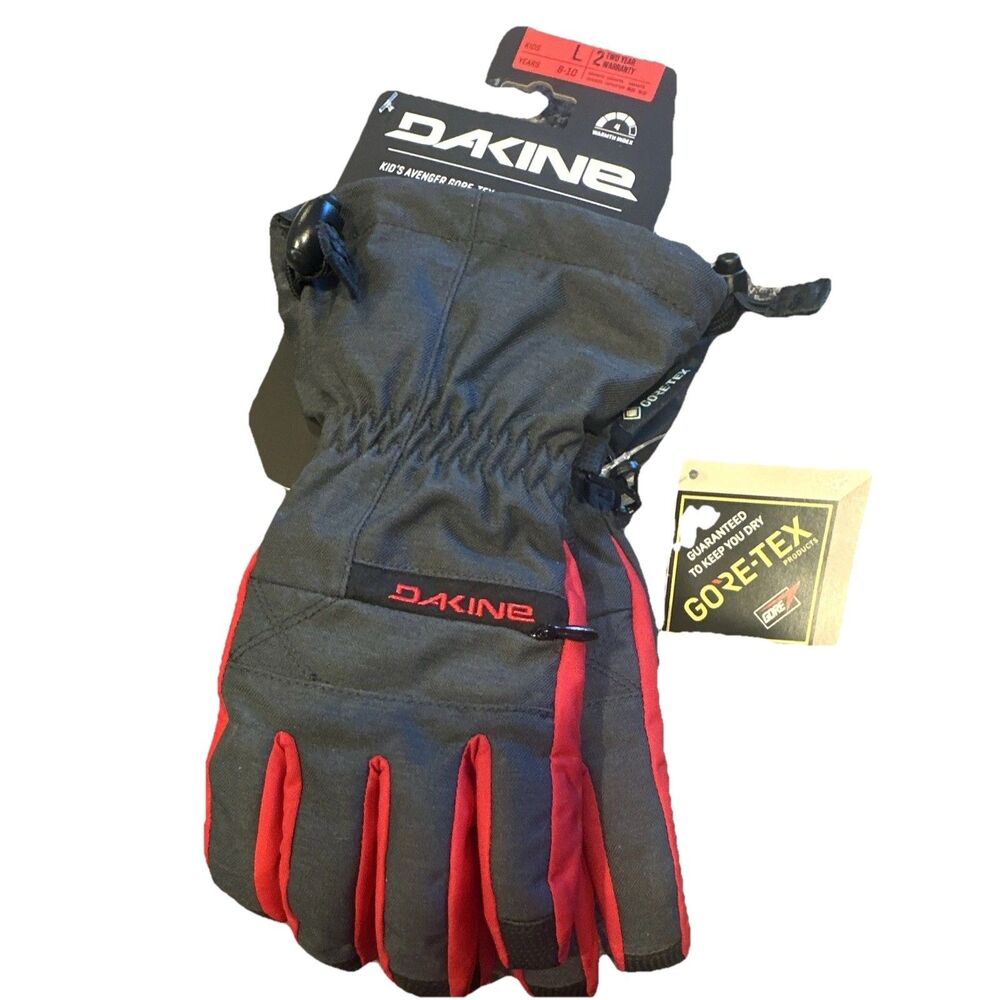 NWT Dakine Kids Avenger GORE-TEX Ski Snow Gloves Gray Red Size Large Waterproof